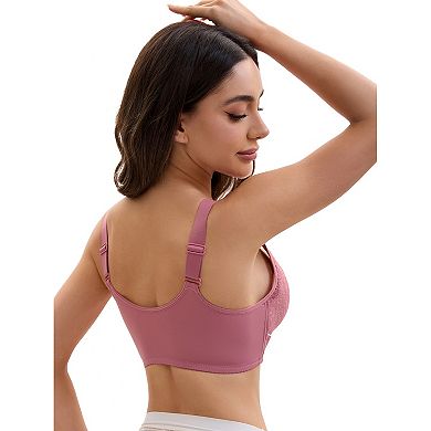 3 Packs Front Closure for Women's Lace Full Coverage V Neck Wirefree Adjustable Straps Soft Bras