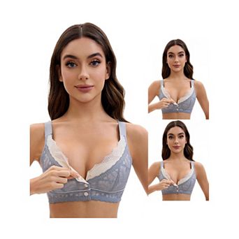 3 Packs Front Closure for Women's Lace Full Coverage V Neck Wirefree Adjustable Straps Soft Bras
