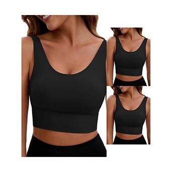 3 Packs Women's V Back Wide Straps Slim Fit Full Coverage Sports Bras Long Workout Padded Tank Top