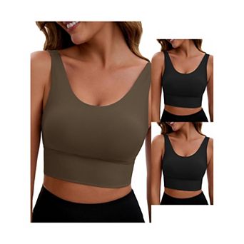 3 Packs Women's V Back Wide Straps Slim Fit Full Coverage Sports Bras Long Workout Padded Tank Top