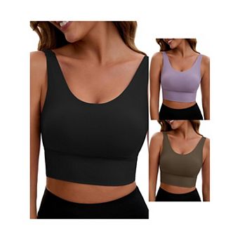 3 Packs Women's V Back Wide Straps Slim Fit Full Coverage Sports Bras Long Workout Padded Tank Top