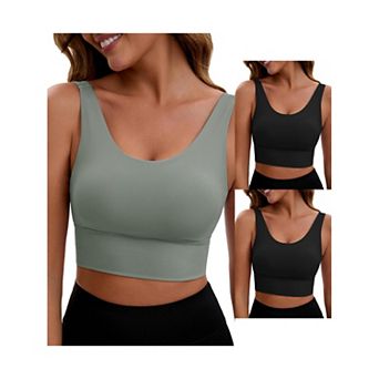 3 Packs Women's V Back Wide Straps Slim Fit Full Coverage Sports Bras Long Workout Padded Tank Top