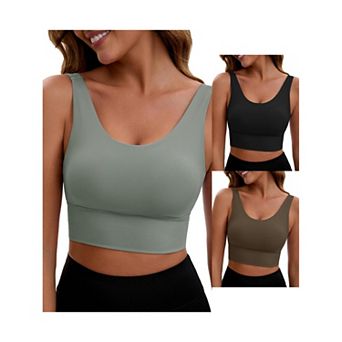 3 Packs Women's V Back Wide Straps Slim Fit Full Coverage Sports Bras Long Workout Padded Tank Top