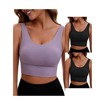 3 Packs Women's V Back Wide Straps Slim Fit Full Coverage Sports Bras Long Workout Padded Tank Top