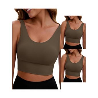 3 Packs Women's V Back Wide Straps Slim Fit Full Coverage Sports Bras Long Workout Padded Tank Top