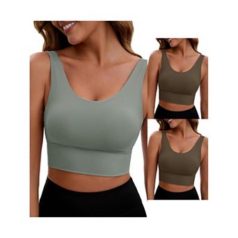 3 Packs Women's V Back Wide Straps Slim Fit Full Coverage Sports Bras Long Workout Padded Tank Top