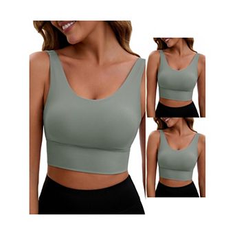 3 Packs Women's V Back Wide Straps Slim Fit Full Coverage Sports Bras Long Workout Padded Tank Top