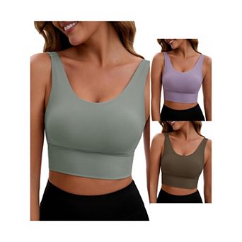 3 Packs Women's V Back Wide Straps Slim Fit Full Coverage Sports Bras Long Workout Padded Tank Top