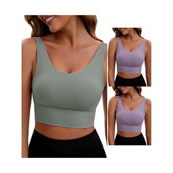 3 Packs Women's V Back Wide Straps Slim Fit Full Coverage Sports Bras Long Workout Padded Tank Top