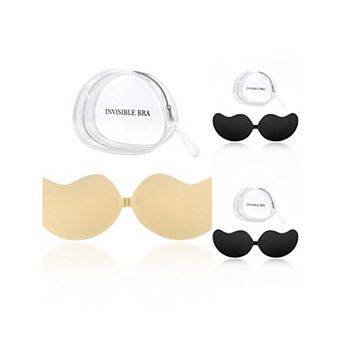 3 Packs Women's Reusable Strapless Push-up Breathable Sticky Adhesive Bras for Backless Dress