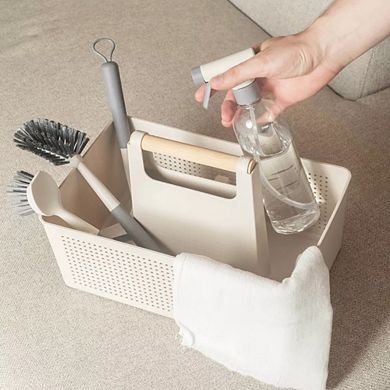 OU 8-Piece Home Cleaning Tools Set Silicone Squeegee, Scrub Brushes, Organizer Caddy & More