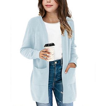 Girls Open Front Long Sleeve Sweaters Knit Oversized Kids Cardigan Coat