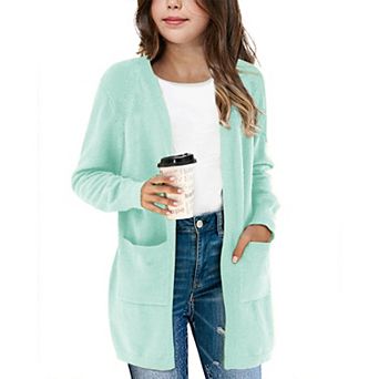 Girls Open Front Long Sleeve Sweaters Knit Oversized Kids Cardigan Coat