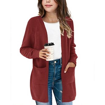 Girls Open Front Long Sleeve Sweaters Knit Oversized Kids Cardigan Coat