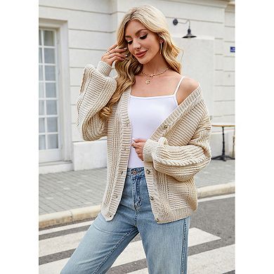 Women Fall Long Sleeve V Neck Cardigan Button Down Lightweight Cropped Cardigan Sweater Jackets