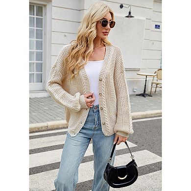 Women Fall Long Sleeve V Neck Cardigan Button Down Lightweight Cropped Cardigan Sweater Jackets