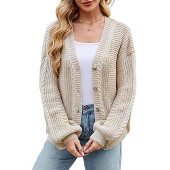 Women Fall Long Sleeve V Neck Cardigan Button Down Lightweight Cropped Cardigan Sweater Jackets