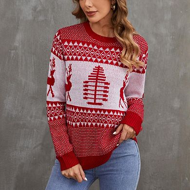 Women's Knit Sweater Christmas Tree Pullover Reindeer Casual Cozy Knitted Sweatshirts
