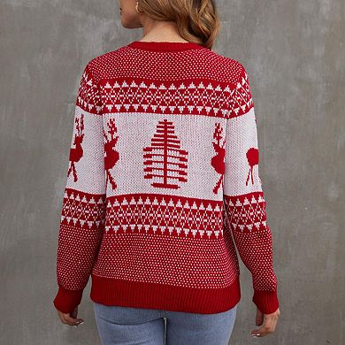 Women's Knit Sweater Christmas Tree Pullover Reindeer Casual Cozy Knitted Sweatshirts