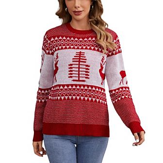 Women's Knit Sweater Christmas Tree Pullover Reindeer Casual Cozy Knitted Sweatshirts