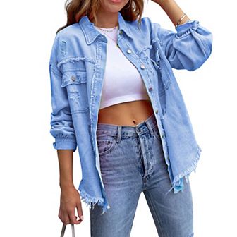 Women Autumn Winter Lapel Jacket Short Fashion Coat Pockets Solid Loose Denim Jacket