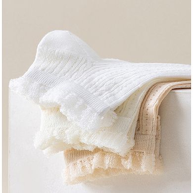 Women's 4-Pair Pack Breathable Lace Trim Ankle Socks with Open Knit Mesh Texture and Cotton Comfort