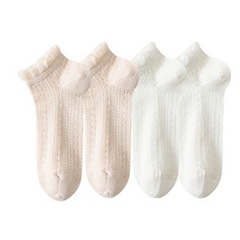 Women's 4-Pair Pack Breathable Lace Trim Ankle Socks with Open Knit Mesh Texture and Cotton Comfort