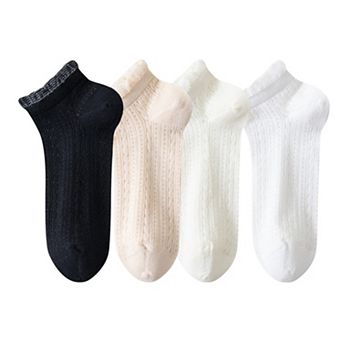 Women's 4-Pair Pack Breathable Lace Trim Ankle Socks with Open Knit Mesh Texture and Cotton Comfort