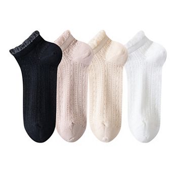 Women's 4-Pair Pack Breathable Lace Trim Ankle Socks with Open Knit Mesh Texture and Cotton Comfort