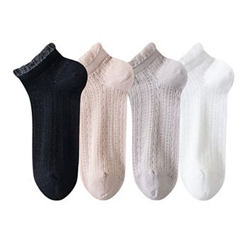 Women's 4-Pair Pack Breathable Lace Trim Ankle Socks with Open Knit Mesh Texture and Cotton Comfort