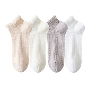 Women's 4-Pair Pack Breathable Lace Trim Ankle Socks with Open Knit Mesh Texture and Cotton Comfort
