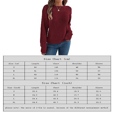 Womens Cute Crochet Sweater Fall Hollow Out Pullover Crewneck Long Sleeve Tops