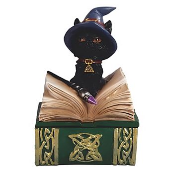 FC Design 4"H Cat with Witch Hat on Book Trinket Box Decoration Home Room Decor