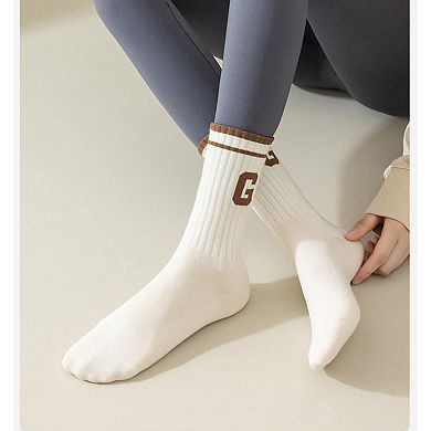 Women's 4-Pair Pack Ribbed Cotton Crew Socks with Striped Cuffs and Athletic Color Combinations