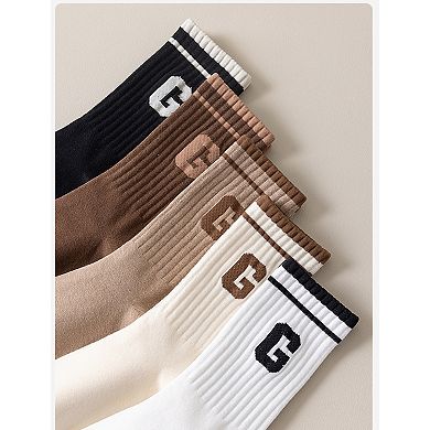 Women's 4-Pair Pack Ribbed Cotton Crew Socks with Striped Cuffs and Athletic Color Combinations