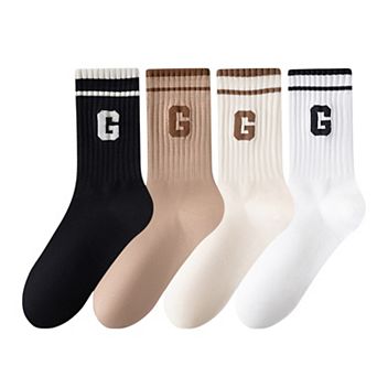 Women's 4-Pair Pack Ribbed Cotton Crew Socks with Striped Cuffs and Athletic Color Combinations
