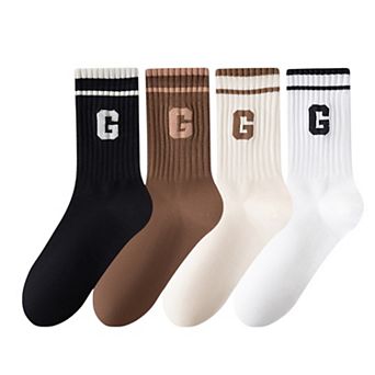 Women's 4-Pair Pack Ribbed Cotton Crew Socks with Striped Cuffs and Athletic Color Combinations