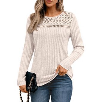 Women's Lace Long Sleeve Shirt - Elegant Tunic Top, Stylish Mesh Casual Wear