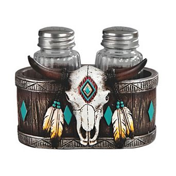 FC Design 2 pc Set 4.25"W Bufflo Skull Salt & Pepper Shakers Holder Decoration Home Room Decor