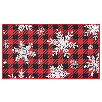 Garvee Christmas Snowflakes Plaid Doormat for Entrace Kitchen