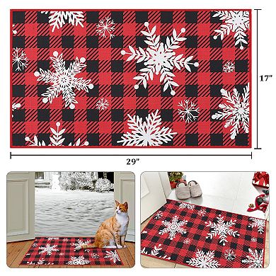 Garvee Christmas Snowflakes Plaid Doormat for Entrace Kitchen