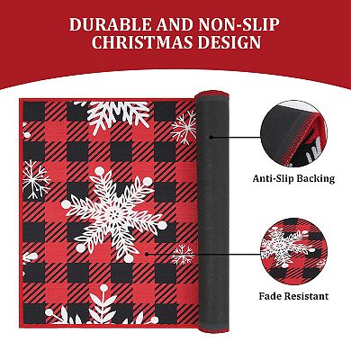 Garvee Christmas Snowflakes Plaid Doormat for Entrace Kitchen