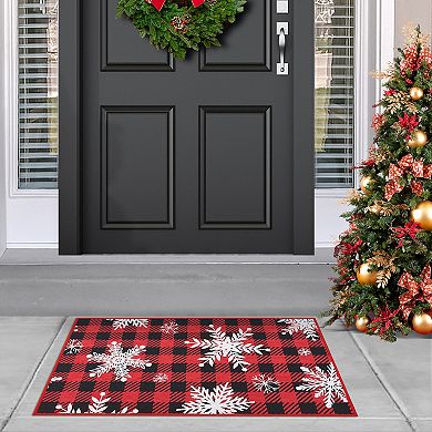 Garvee Christmas Snowflakes Plaid Doormat for Entrace Kitchen