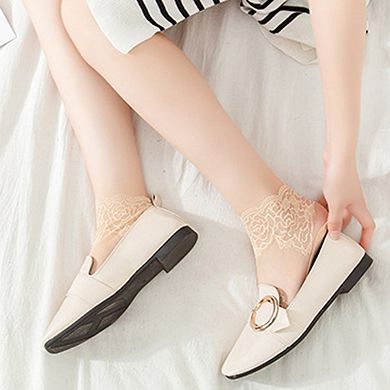 Women's 6 Pairs Floral Lace No Show Socks Lightweight Low Cut Sheer Liner for Flats