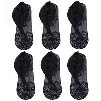 Women's 6 Pairs Floral Lace No Show Socks Lightweight Low Cut Sheer Liner for Flats