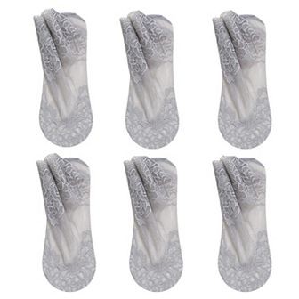 Women's 6 Pairs Floral Lace No Show Socks Lightweight Low Cut Sheer Liner for Flats
