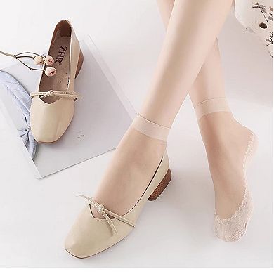 Women's 5-Pack Sheer No Show Liner Socks with Non-Slip Heel Grip Lightweight Invisible Design