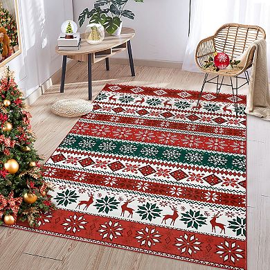 Garvee Christmas Washable Rugs Non Slip Stain Resistant Floor Cover for Indoor Holiday Decor