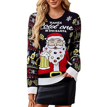 Womens Ugly Christmas Sweater Long Sleeve Ladies Novelty Knitted Xmas Pullover Knitwear