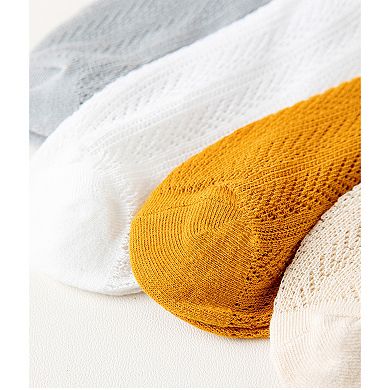 Women's 4-Pair Pack Lightweight Mesh Ankle Socks with Striped Cuffs Breathable Knit Texture